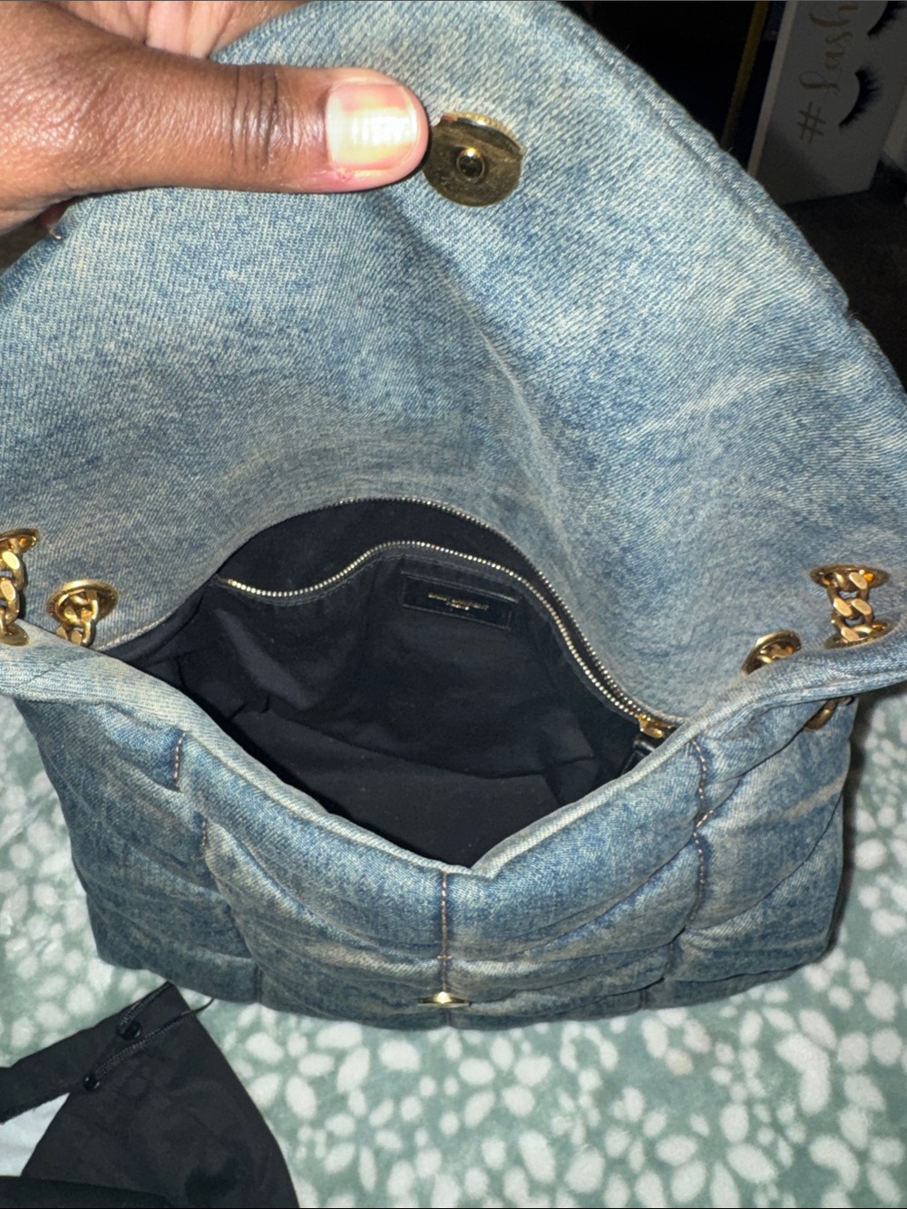 Saint Laurent Denim Quilted Chain Shoulder Bag with Gold YSL Hardware - Picture 9 of 11